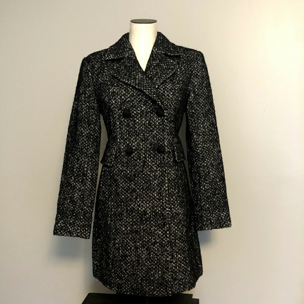 Ivanka Trump Tweed Double Breasted Peacoat Coat